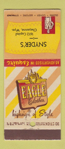 Matchbook Cover - Snyder's Eagle Men's Clothes Cheyenne WY 30 Stick