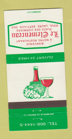 Matchbook Cover - Le Clemenceau Sept Iles QC restaurant WEAR 30 Strike