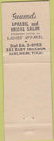 Matchbook Cover - The Sorrento Pizza Harlingen TX Italian Bridal Salon Green