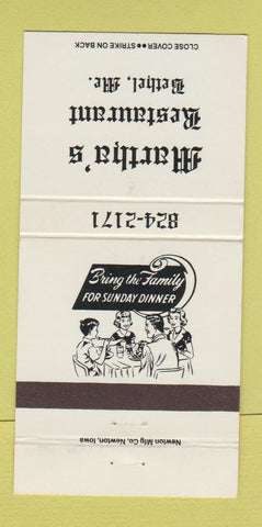 Matchbook Cover - Martha's Restaurant Bethel ME WHITE 30 Strike
