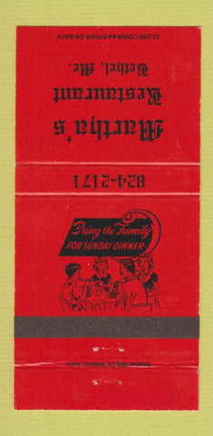 Matchbook Cover - Martha's Restaurant Bethel ME RED 30 Strike