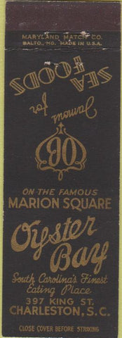 Matchbook Cover - Oyster Bay Restaurant Charleston SC Marion Square