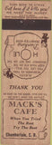 Matchbook Cover - Mack's Cafe Chamberlain SD Donuts
