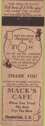 Matchbook Cover - Mack's Cafe Chamberlain SD Donuts
