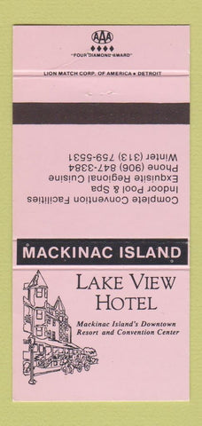 Matchbook Cover - Lake View Hotel Mackinac Island MI PINK 30 Strike