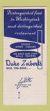 Matchbook Cover - Duke Zeibert's Restaurant Washington DC WEAR 30 Strike