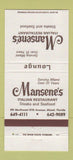 Matchbook Cover - Mansene's Italian Restaurant Miami FL 30 Strike