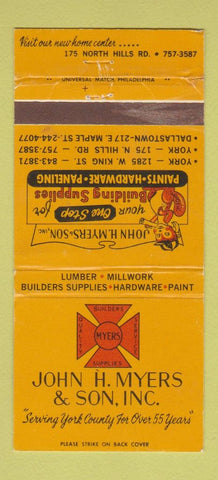 Matchbook Cover - John Myers Building Supply York Dallastown PA WEAR 30 Strike