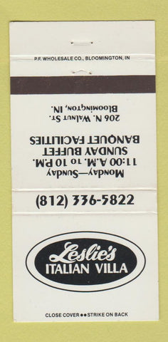 Matchbook Cover - Leslie's Italian Villa Bloomington IN 30 Strike