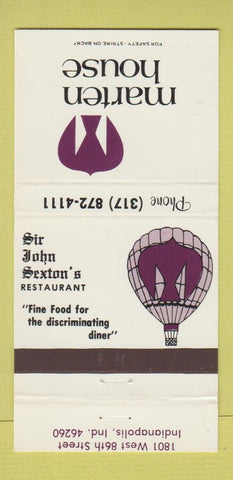 Matchbook Cover - Marten House Sir John Sexton's Indianapolis IN 30 Strike