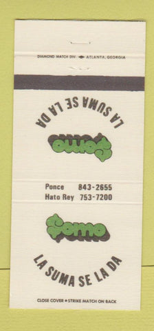 Matchbook Cover - Somo La Suma Se La Da Ponce Puerto Rico Hato Rey 30 Strike