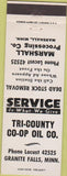 Matchbook Cover - Tri County Oil Co-Op Marshall MN Granite Falls cattle removal