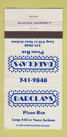 Matchbook Cover - Barclay's Piano Bar San Antonio TX 30 Strike