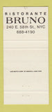Matchbook Cover - Bruno Ristorante New York City 30 Strike