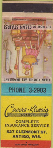 Matchbook Cover - Cavers Klessig Insurance Antigo WI