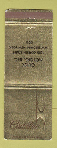 Matchbook Cover - Cadillac Quick Motors Watertown NY
