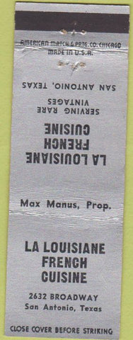Matchbook Cover - La Louisiane French Restaurant San Antonio TX WEAR