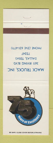 Matchbook Cover - Mack Trucks 75th Dallas TX