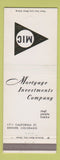 Matchbook Cover - Mortgage Investments Denver Colorado WEAR