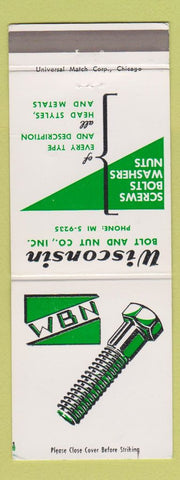 Matchbook Cover - Wisconsin Bolt and Nut