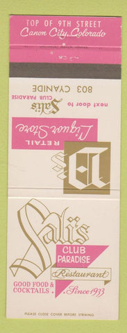 Matchbook Cover - Sali's Club Paradise Restaurant Canon City Colorado