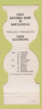 Matchbook Cover - Oklahoma Sooners Football 1984 Bartlesville OK