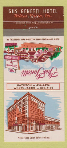 Matchbook Cover - Gus Genetti Hotel Wilkes Barre PA 30 Strike