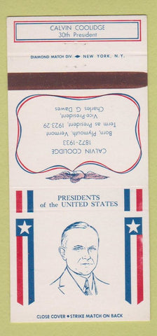 Matchbook Cover - Diamond US Presidents Calvin Coolidge WEAR 30 Strike