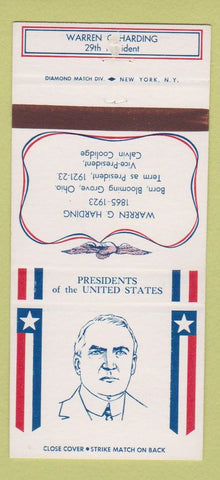 Matchbook Cover - Diamond US Presidents Warren Harding WEAR 30 Strike