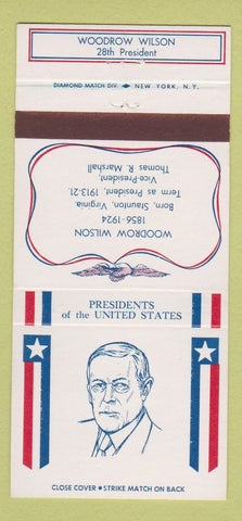 Matchbook Cover - Diamond US Presidents Woodrow Wilson WEAR 30 Strike