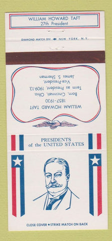 Matchbook Cover - Diamond US Presidents William Howard Taft WEAR 30 Strike