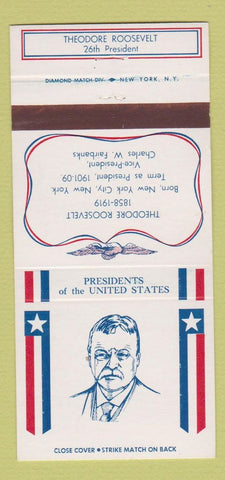 Matchbook Cover - Diamond US Presidents Theodore Roosevelt WEAR 30 Strike