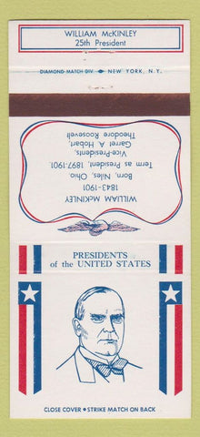 Matchbook Cover - Diamond US Presidents William McKinley WEAR 30 Strike