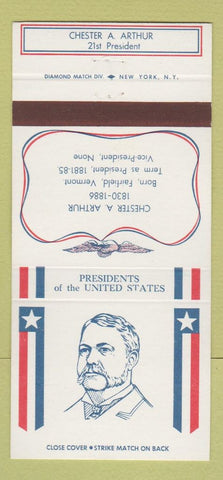 Matchbook Cover - Diamond US Presidents Chester Arthur WEAR 30 Strike