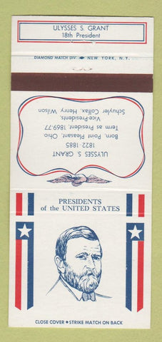 Matchbook Cover - Diamond US Presidents Ulysses S Grant WEAR 30 Strike
