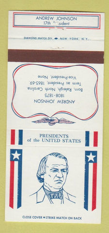 Matchbook Cover - Diamond US Presidents Andrew Johnson WEAR 30 Strike