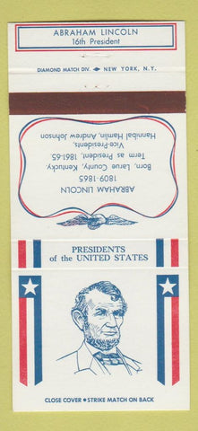 Matchbook Cover - Diamond US Presidents Abraham Lincoln WEAR 30 Strike