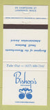 Matchbook Cover - Bishop's Restaurant Lawrence MA 30 Strike
