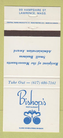 Matchbook Cover - Bishop's Restaurant Lawrence MA 30 Strike