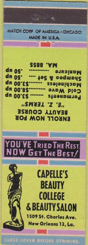 Matchbook Cover - Capelle's Beauty College Salon New Orleans LA