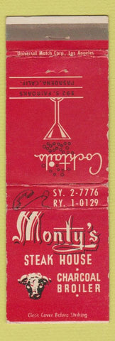 Matchbook Cover - Monty's Steak House Pasadena CA WEAR