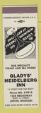 Matchbook Cover - Gladys' Heidelberg Inn Joplin MO