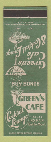 Matchbook Cover - Green's Cafe Butte MT