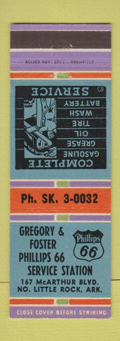 Matchbook Cover - Gregory & Foster Phillips 66 oil gas North Little Rock AR