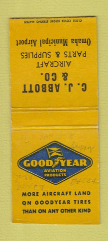 Matchbook Cover - Goodyear Tires Omaha NE Airport BOBTAIL WRITING