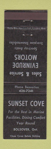 Matchbook Cover - Sunset Cove Bolsover ON Evinrude Boat Motors