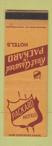 Matchbook Cover - Packard Hotels Findlay OH Mount Vernon Zanesville #2