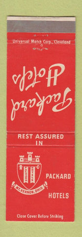 Matchbook Cover - Packard Hotels Mount Vernon Wooster Elyria OH