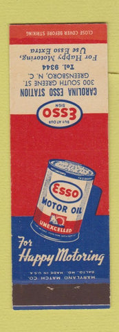 Matchbook Cover - Esso oil gas Greensboro NC