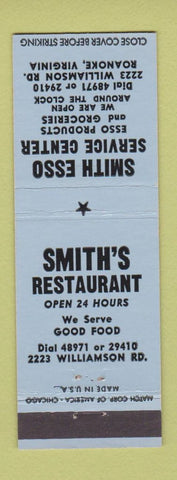 Matchbook Cover - Smith Esso oil gas Roanoke VA restaurant